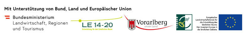 Bei der Durchführung dieses LEADER-Projekts werden wir unterstützt durch: Bund, Land Vorarlberg und Europäischer Union (LEADER)